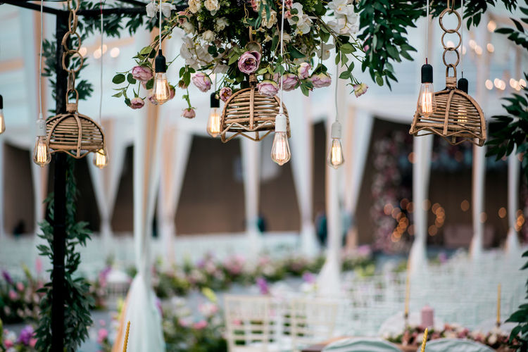 close-up of christmas decorations hanging for sale