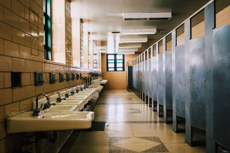 Interior of empty public restroom