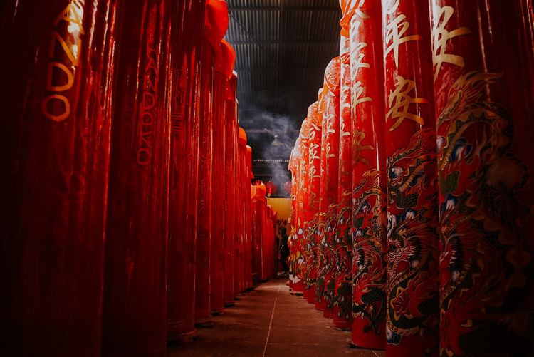 Row of red decoration in temple