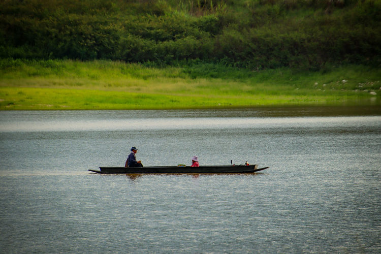 People on boat in river