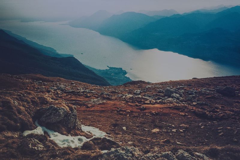 Aerial view of mountains against sky