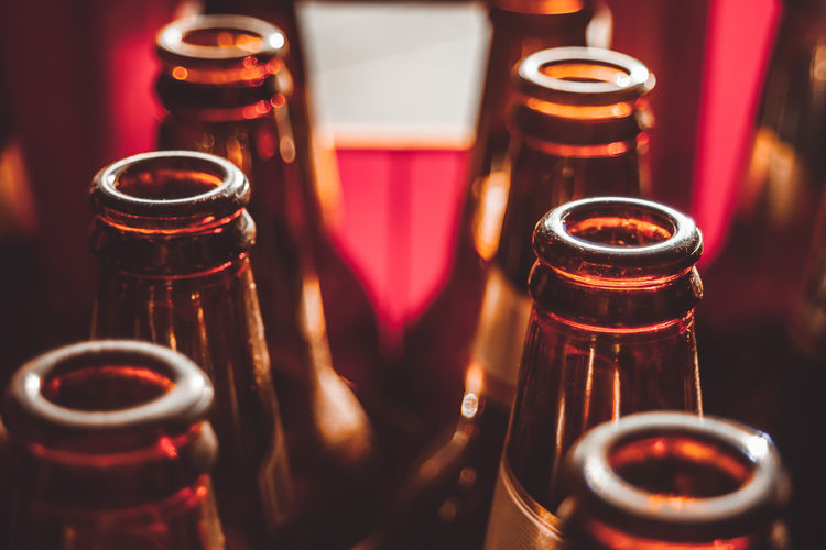 Close-up of beer bottles