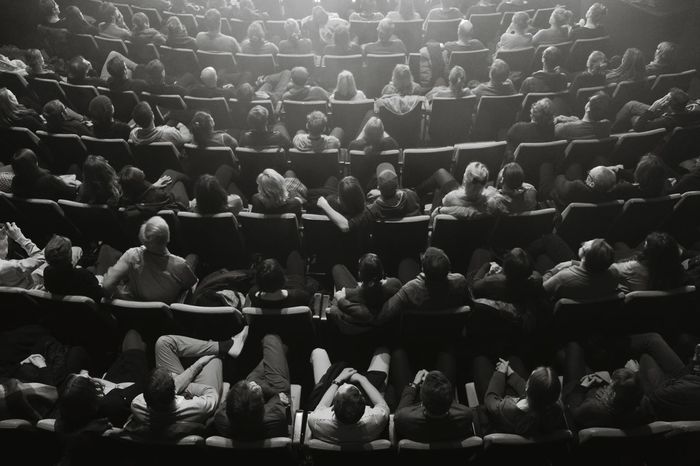 High angle view of audience in theater
