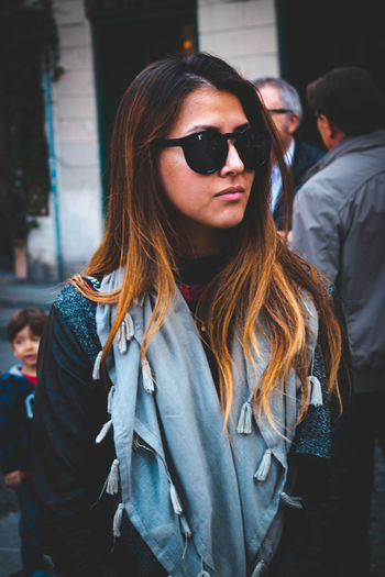 Portrait of beautiful woman in milan