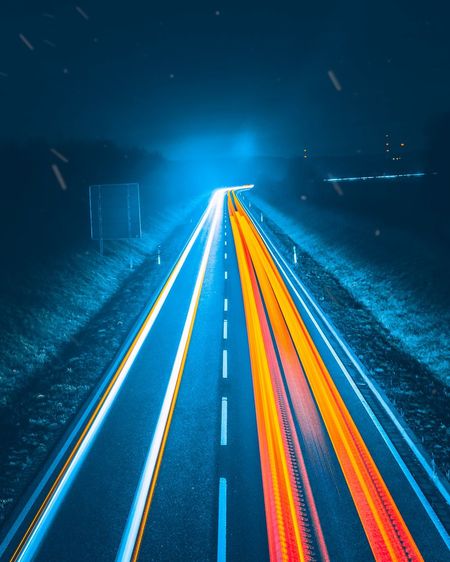 Light trails on highway at night