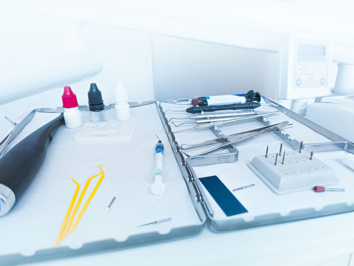 Close-up of work tools on table
