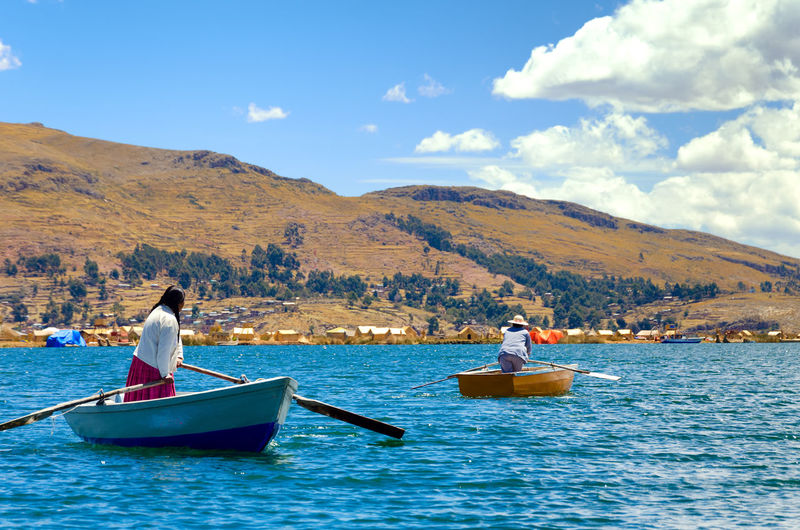 View of boats in uros  islands