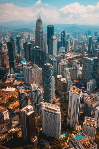 High angle view of buildings in city