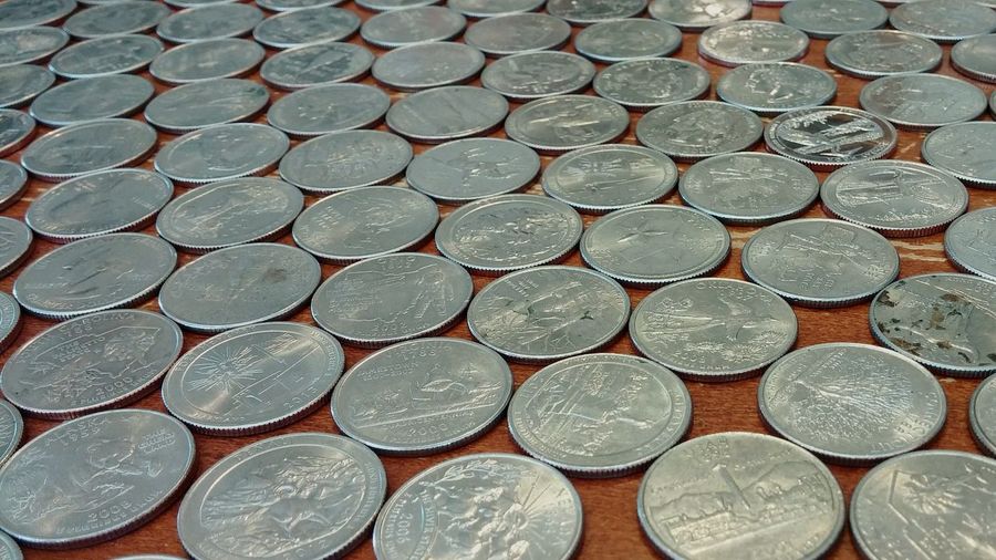Full frame shot of coins in a pattern