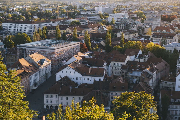 Ljubljana historic old town, view from the castle hill, slovenia