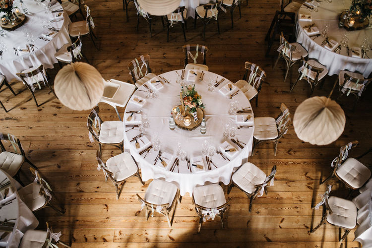 High angle view of objects on table on wedding