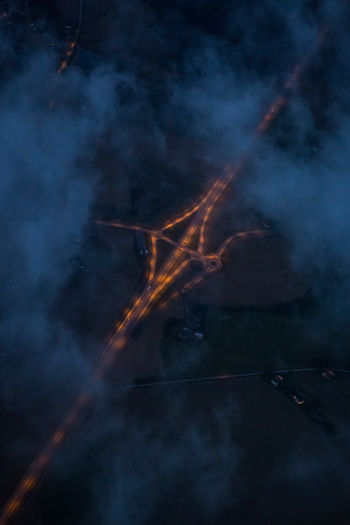 Aerial view of fire crackers at night
