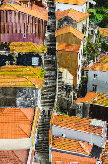 High angle view of buildings in village
