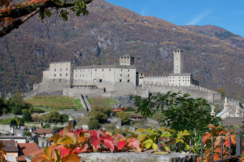 Beautiful view on autumn of the castel grande castle located in the ticino canton in switzerland