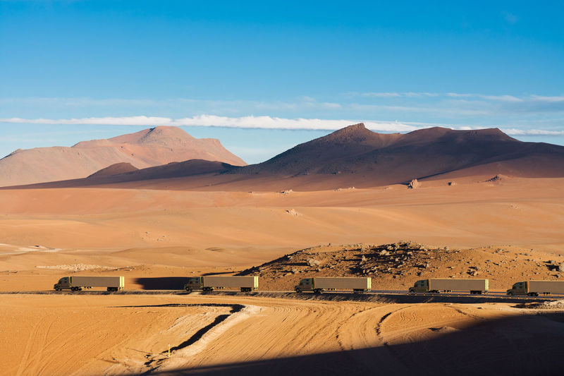 Scenic view of desert against blue sky