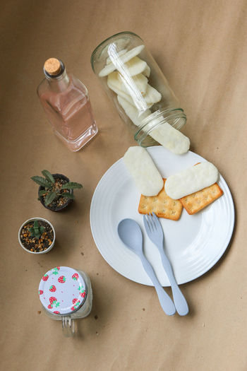 High angle view of ice cream in glass on table