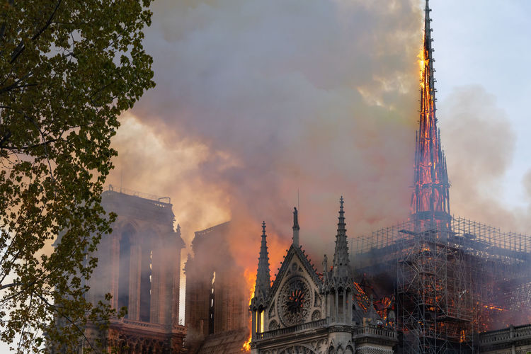 Notre dame de paris cathedral on fire