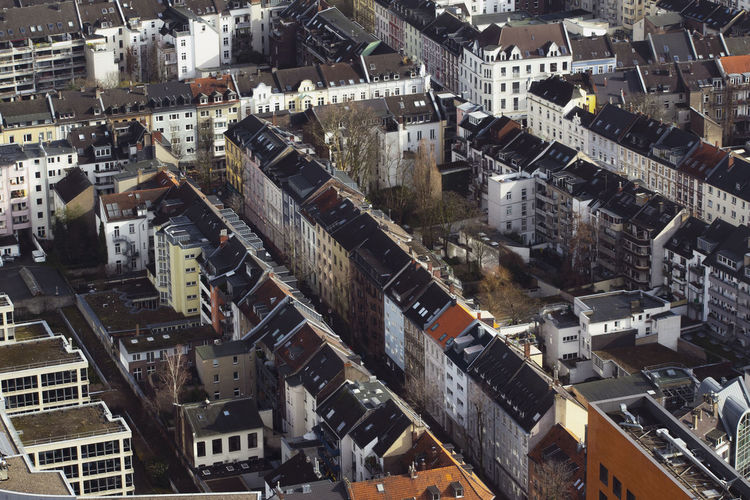 High angle view of buildings in city dusseldorf 