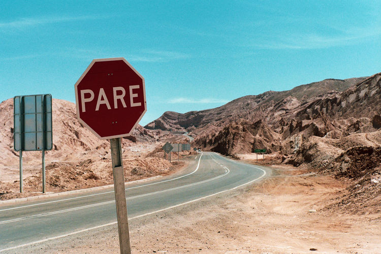 Stop sign in the middle of the atacama desert. kodak film in 35mm.