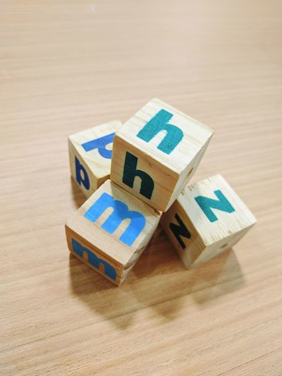 High angle view of toy on wooden table