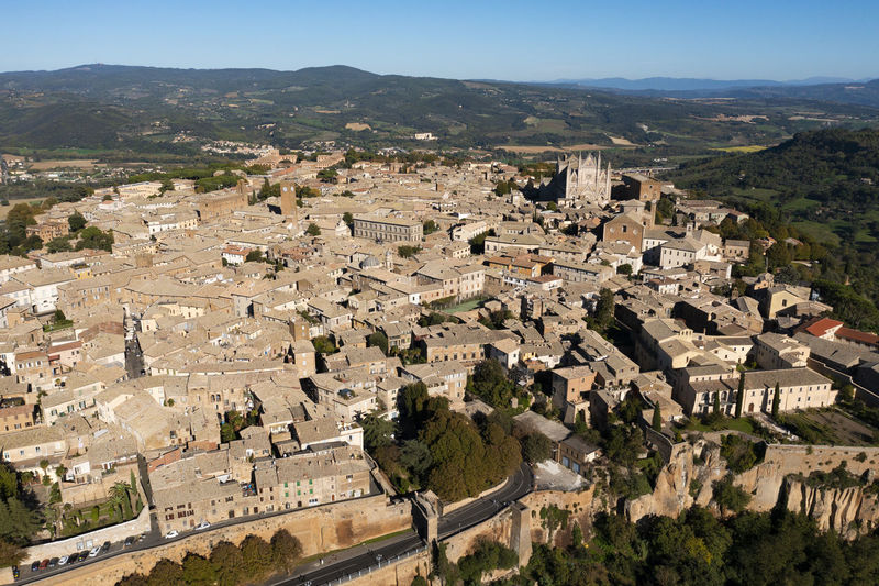 High angle view of townscape against sky