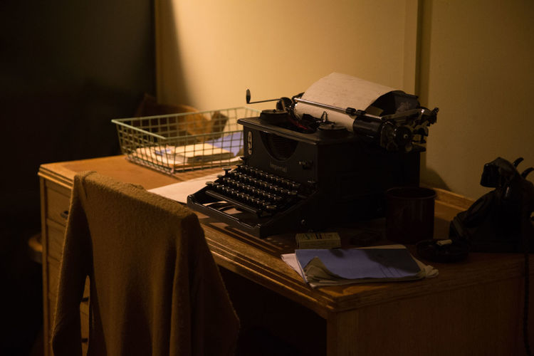 Typewriter on table