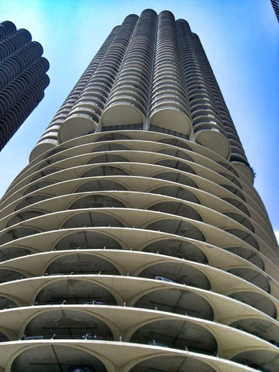 Low angle view of modern building against clear sky