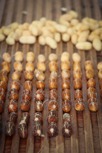 High angle view of peanuts on table
