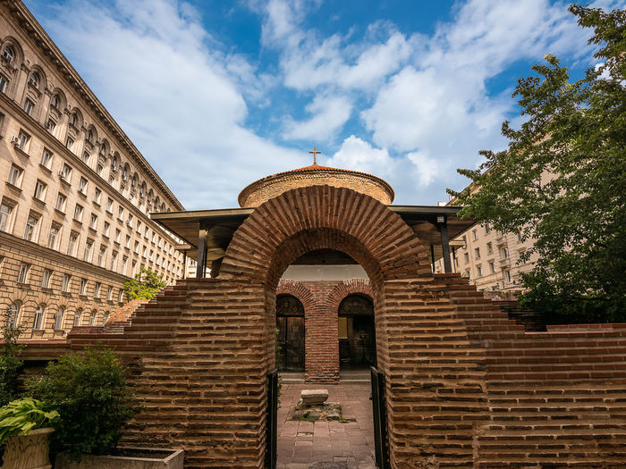 Low angle view of historical building against sky