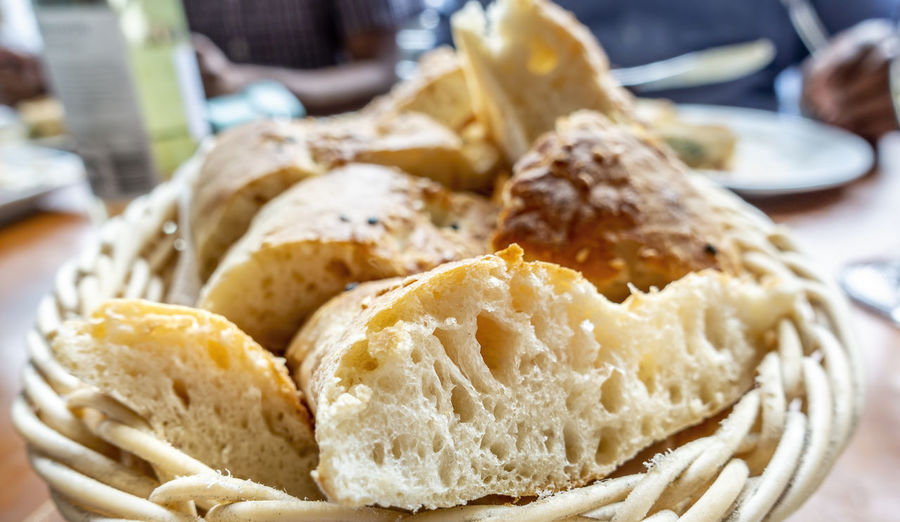 Close-up of bread in plate on table