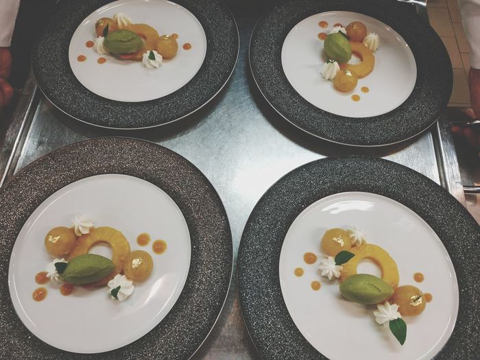 High angle view of breakfast served on table
