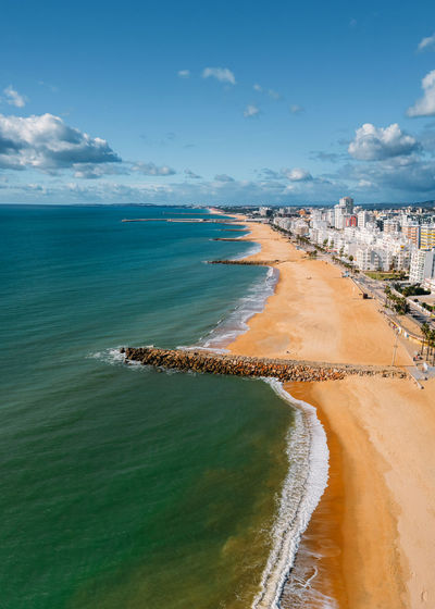 Beautiful aerial view of portuguese city of quarteira, algarve, portugal