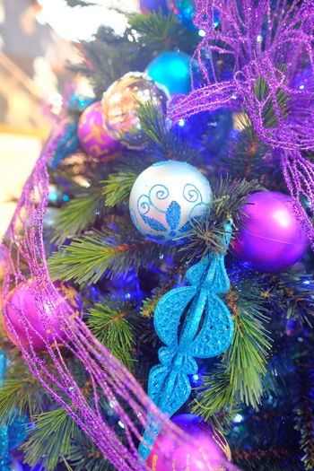 Close-up of decorated christmas tree