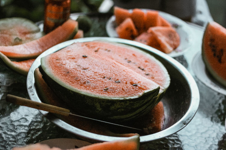 Close-up of watermelon on table