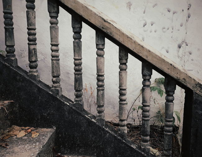 High angle view of staircase in old building