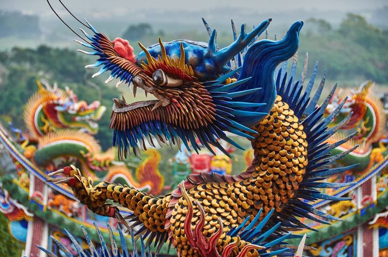 Colorful dragon statue at temple