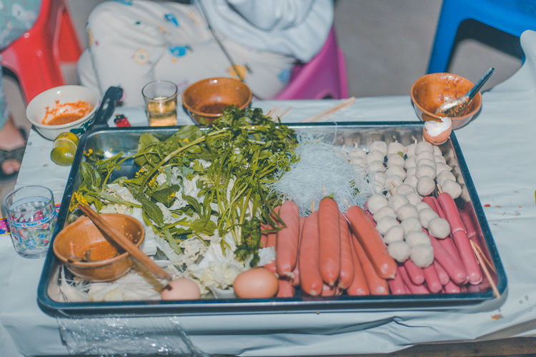 High angle view of food on table