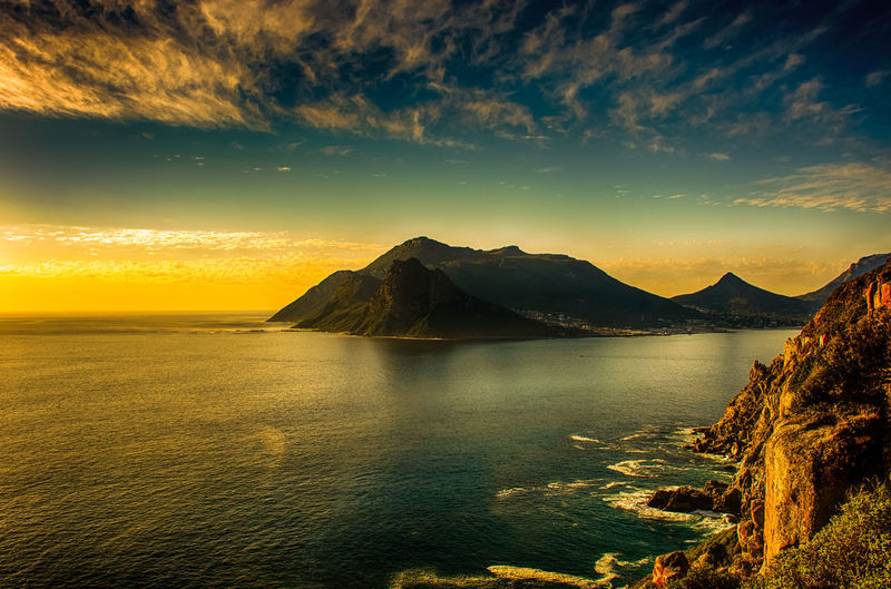 South africa hout bay cape town golden hour scenic and romantic panoramic landscape and seascape 