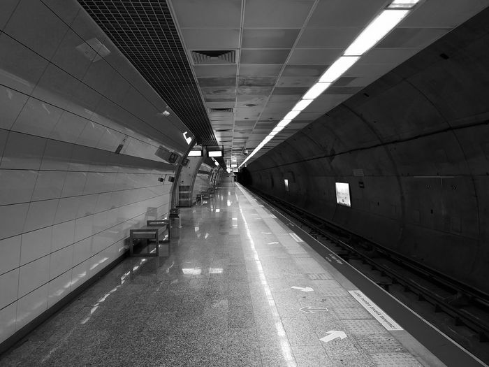 Illuminated subway station platform