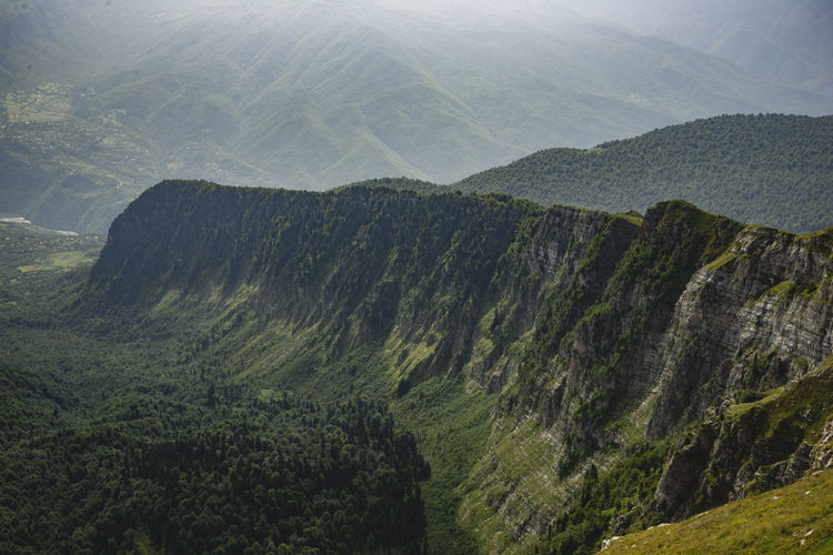 High angle view of landscape against mountains