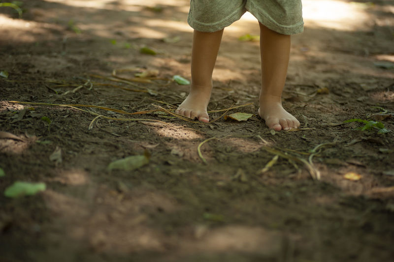 Low section of child standing on field