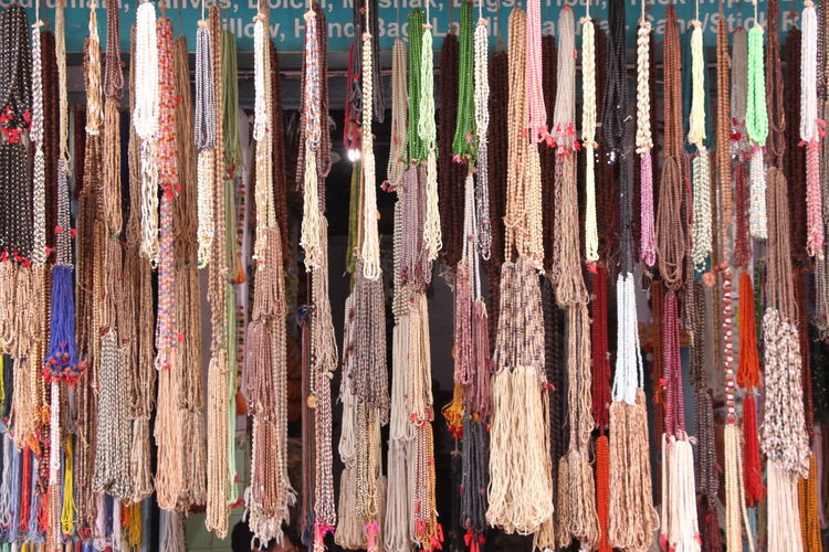 Full frame shot of multi colored beads sale at market stall