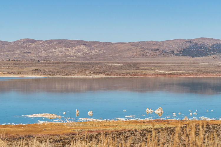 Scenic view of lake against clear sky