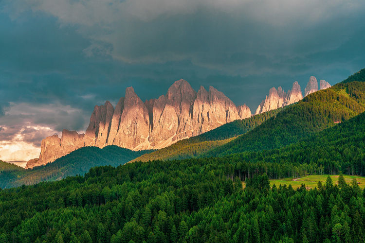 Panoramic view of the dolomites, italy. odle mountain peaks.