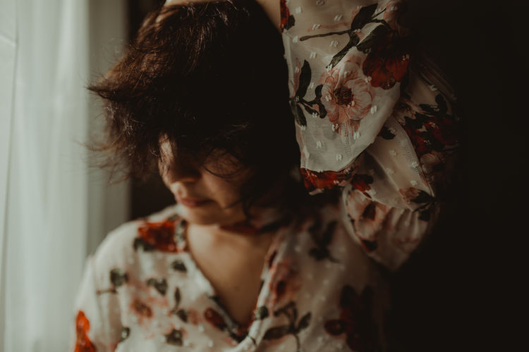 Close-up of woman standing in hair