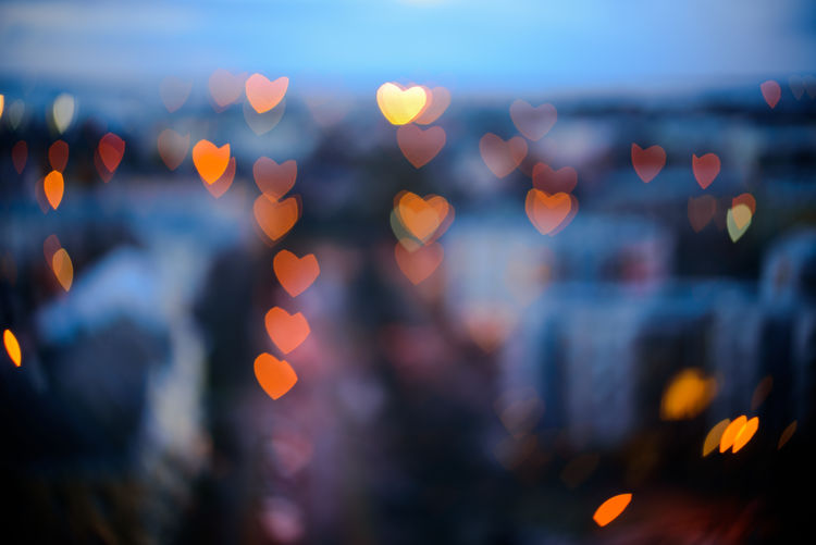Close-up of illuminated heart shape lights