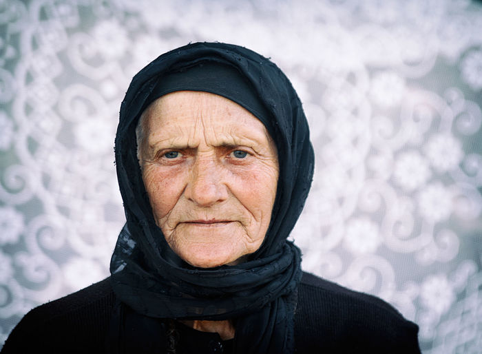 Portrait of woman wearing scarf