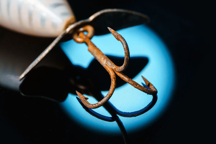 Close-up picture of rusty fishing hook.