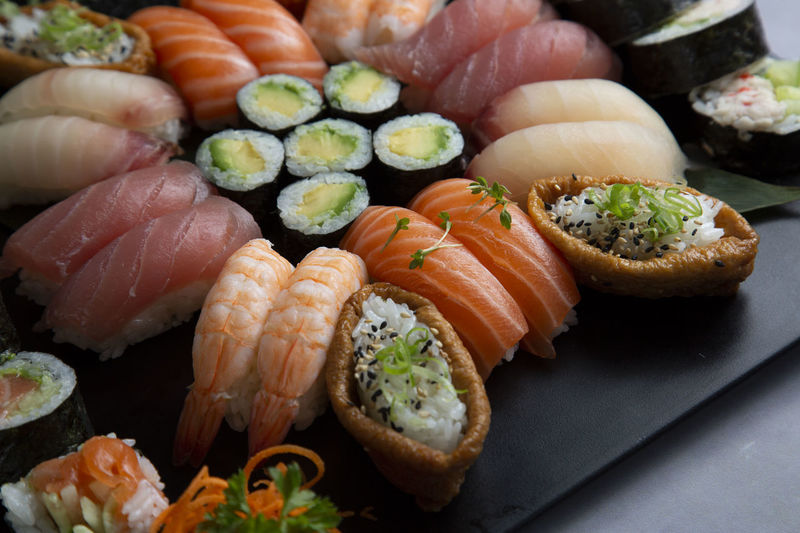 Close-up of sushi in plate
