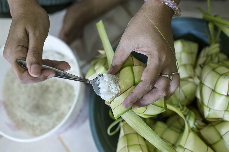 High angle view of woman preparing food